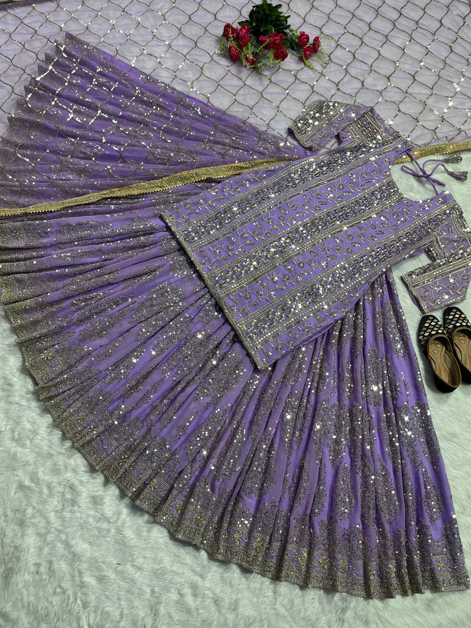 The Sovereign Lavender Shimmer Heritage Lehenga